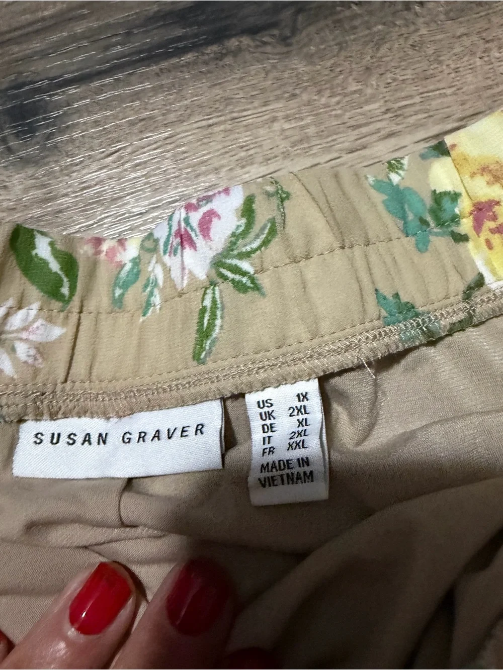 Susan Graver Beige Maxi Skirt with Yellow & Pink Floral Print- NWOT